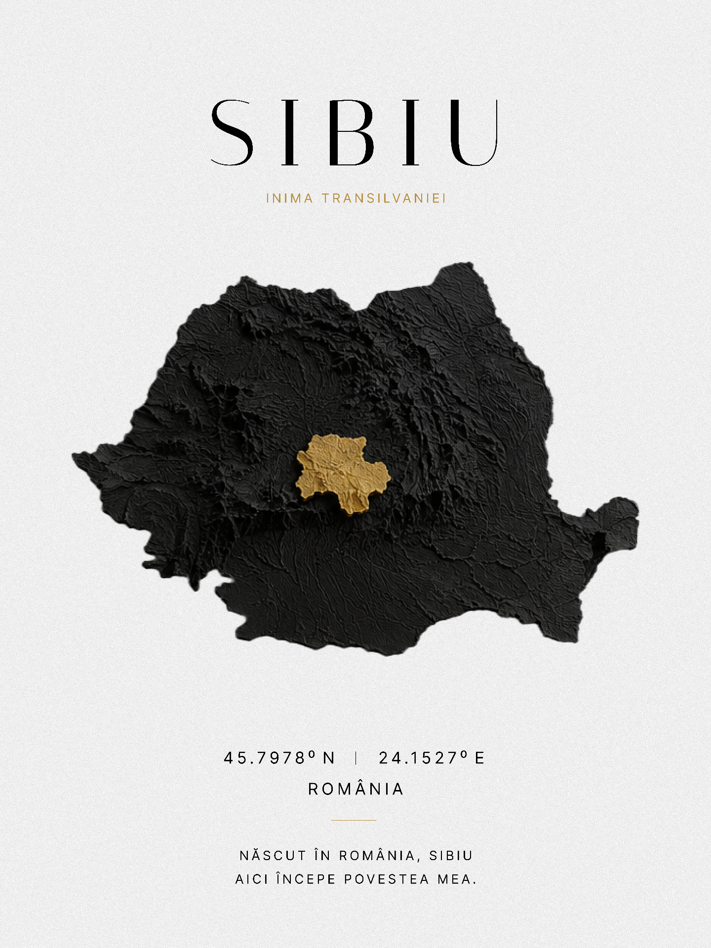 VUMO — 3D relief map wall art, Sibiu, Romania